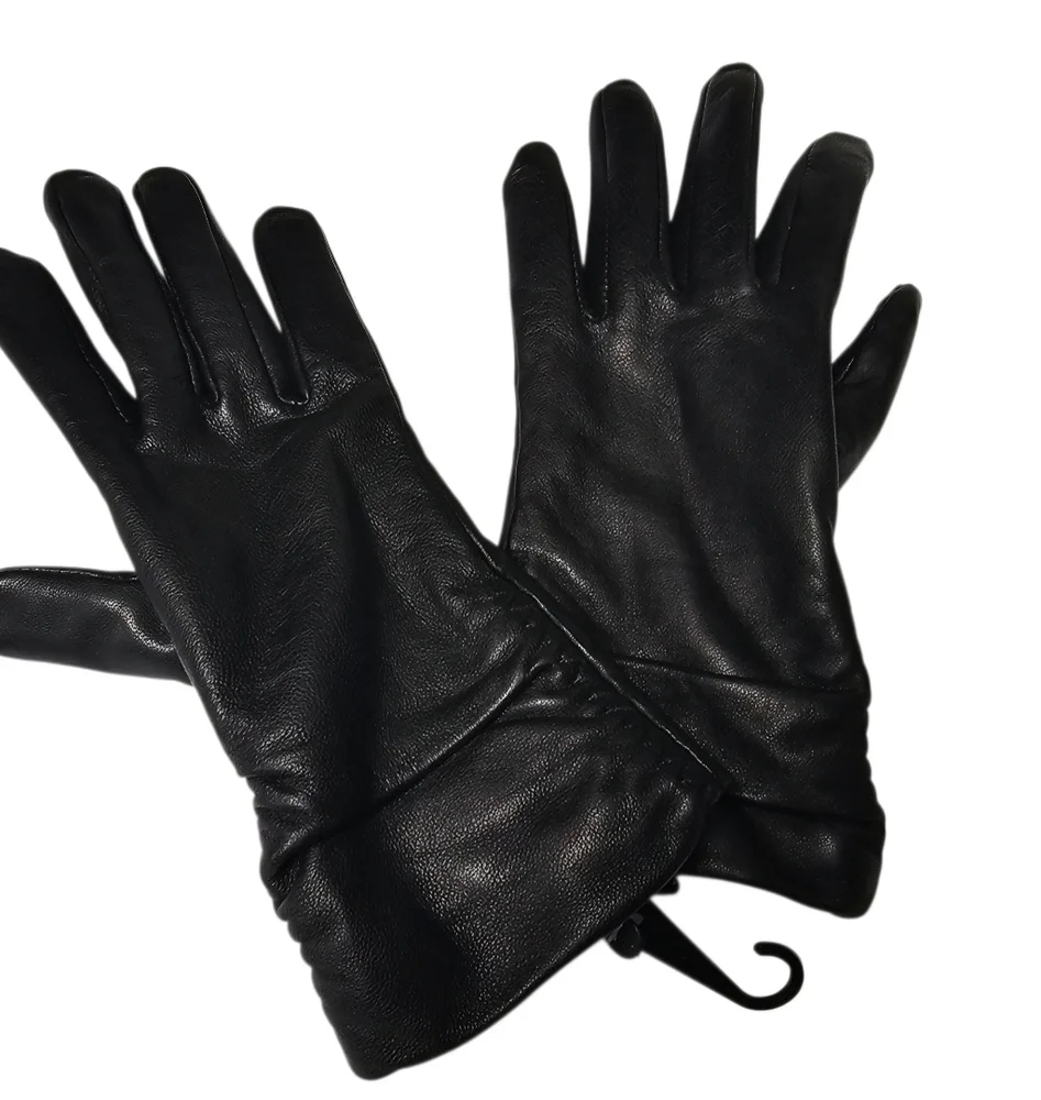 Fownes Brothers Metisse Ruched Leather Touchscreen‎ Gloves Black Size M